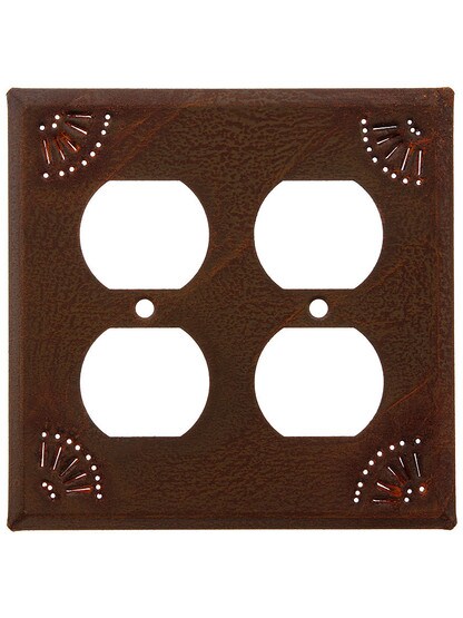 Pierced Country Tin Double Duplex Cover in Rustic Tin.